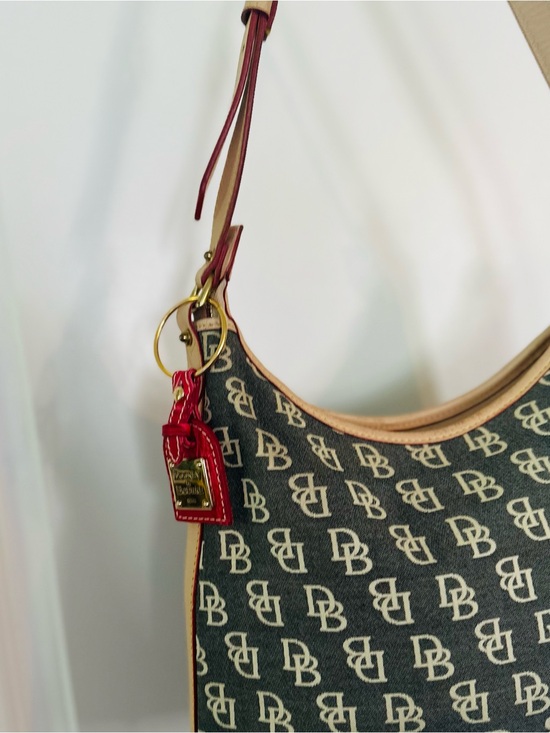Dooney & Bourke Handbags - Dooney & Bourke Gray/Tan Shoulder Bag PLUS Bright Red Dooney Charm- Rare Find!!!